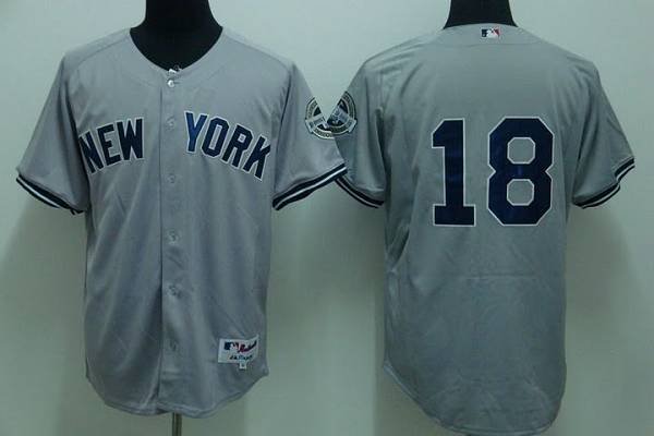 Yankees #18 Johnny Damon Stitched Grey MLB Jersey - Click Image to Close